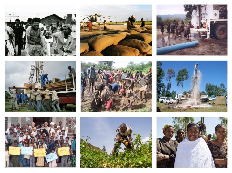 en collage av bilder som viser Kirkens Nødhjelps historie i Etiopia